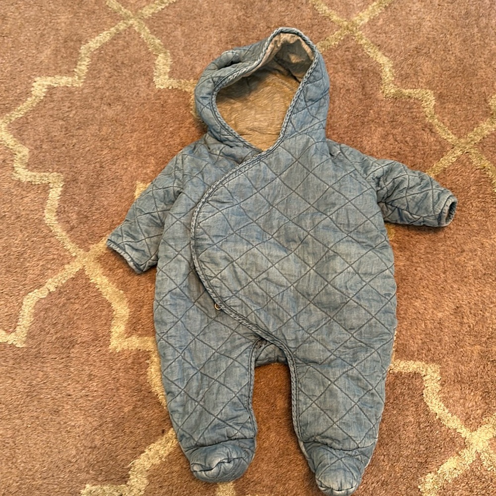 Baby blue cotton bunting one piece jacket - 0-3 months